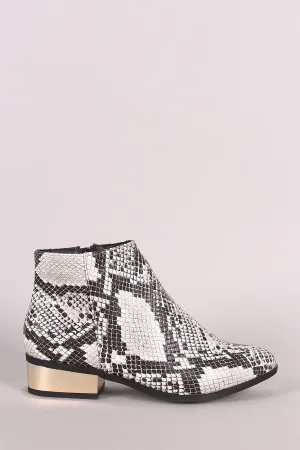 Bamboo Snakeskin Almond Toe Metallic Heeled Ankle Booties