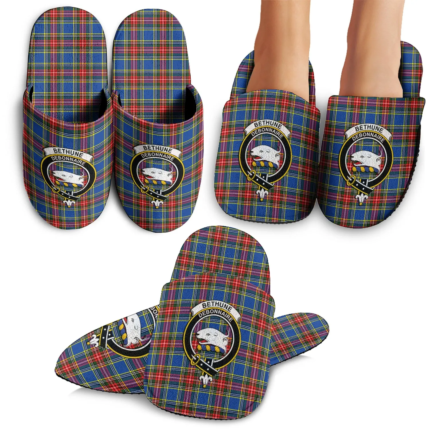 Bethune Tartan Home Slippers with Family Crest