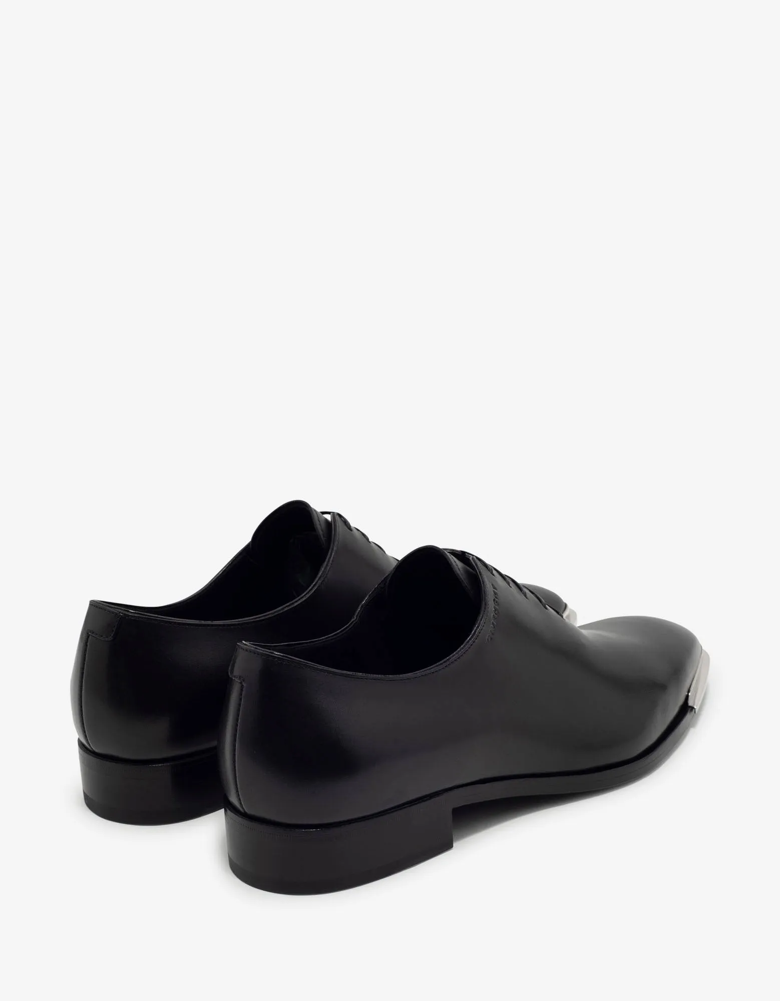 Black Leather Oxford Shoes with Metal Tips -