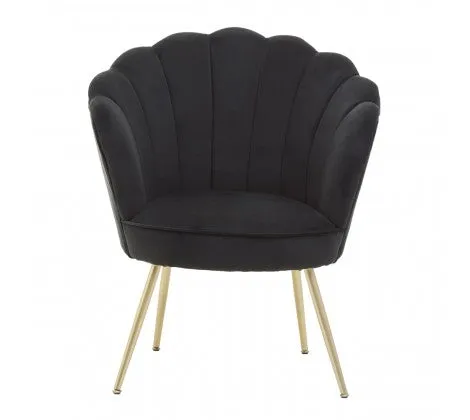 Black Velvet Scalloped Shell Chair