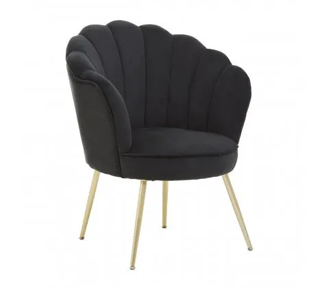 Black Velvet Scalloped Shell Chair