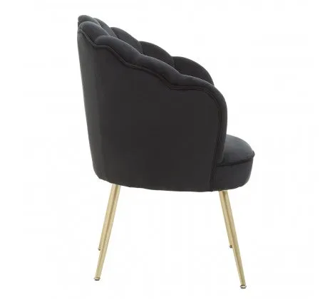 Black Velvet Scalloped Shell Chair