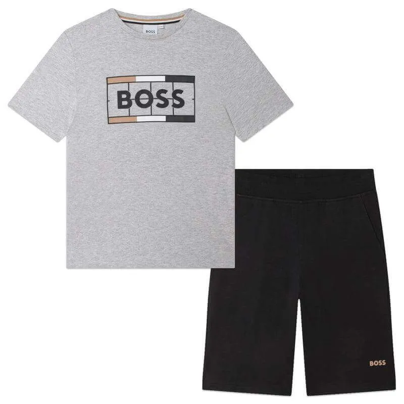 Boys Grey Tennis Court Logo Shorts & T-Shirt