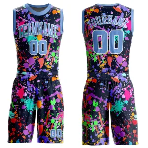 Custom Graffiti Pattern Light Blue-White Round Neck Sublimation Basketball Suit Jersey