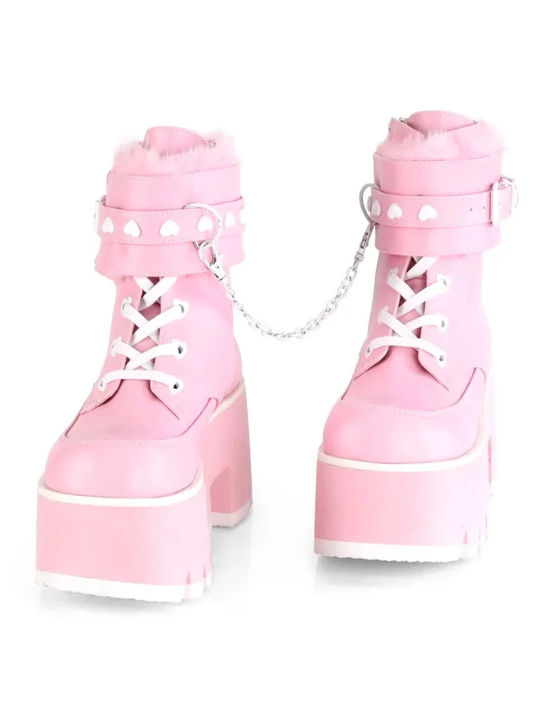 DEMONIA ASHES-57 BOOTS - PINK VEGAN LEATHER ✰ PRE ORDER ✰