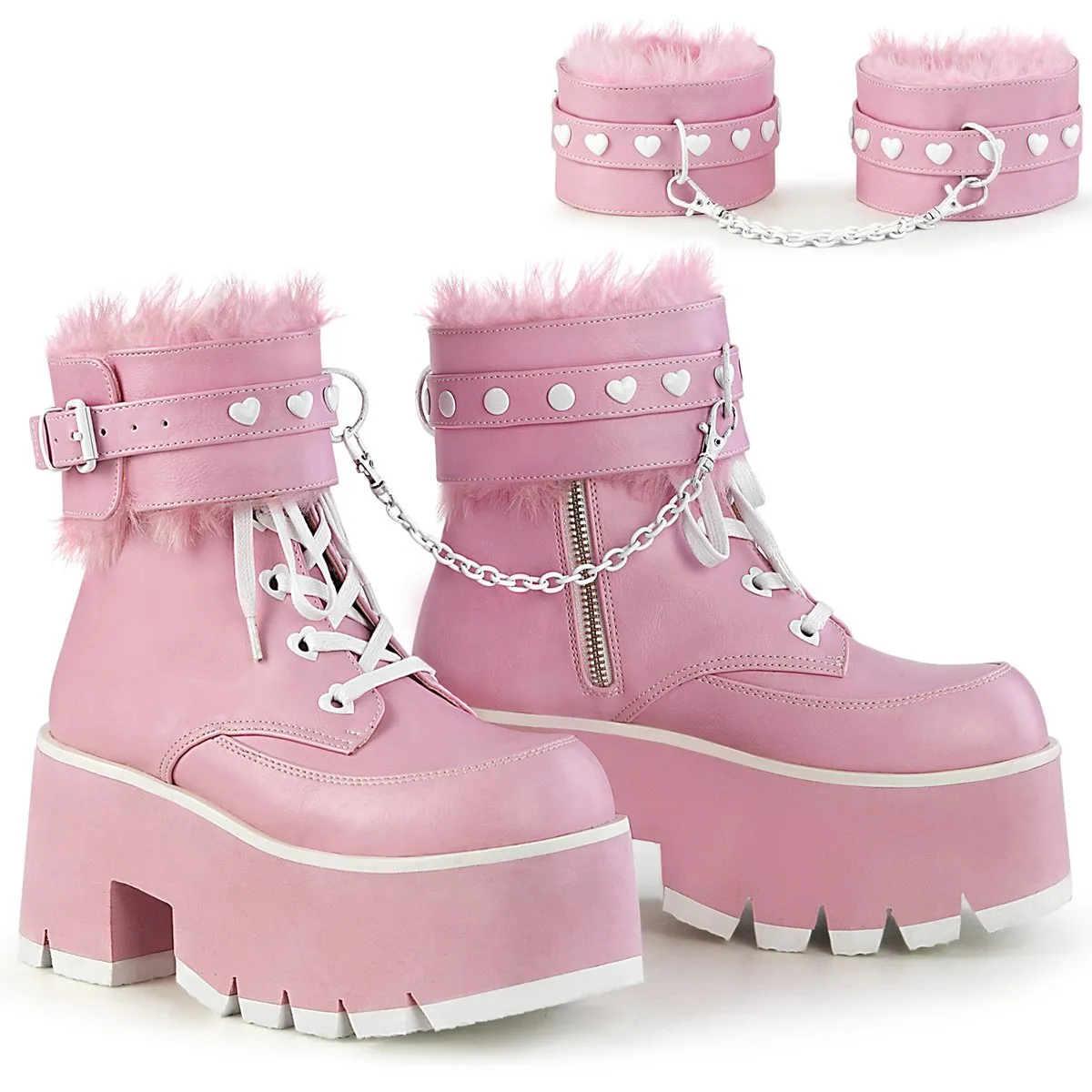 DEMONIA ASHES-57 BOOTS - PINK VEGAN LEATHER ✰ PRE ORDER ✰