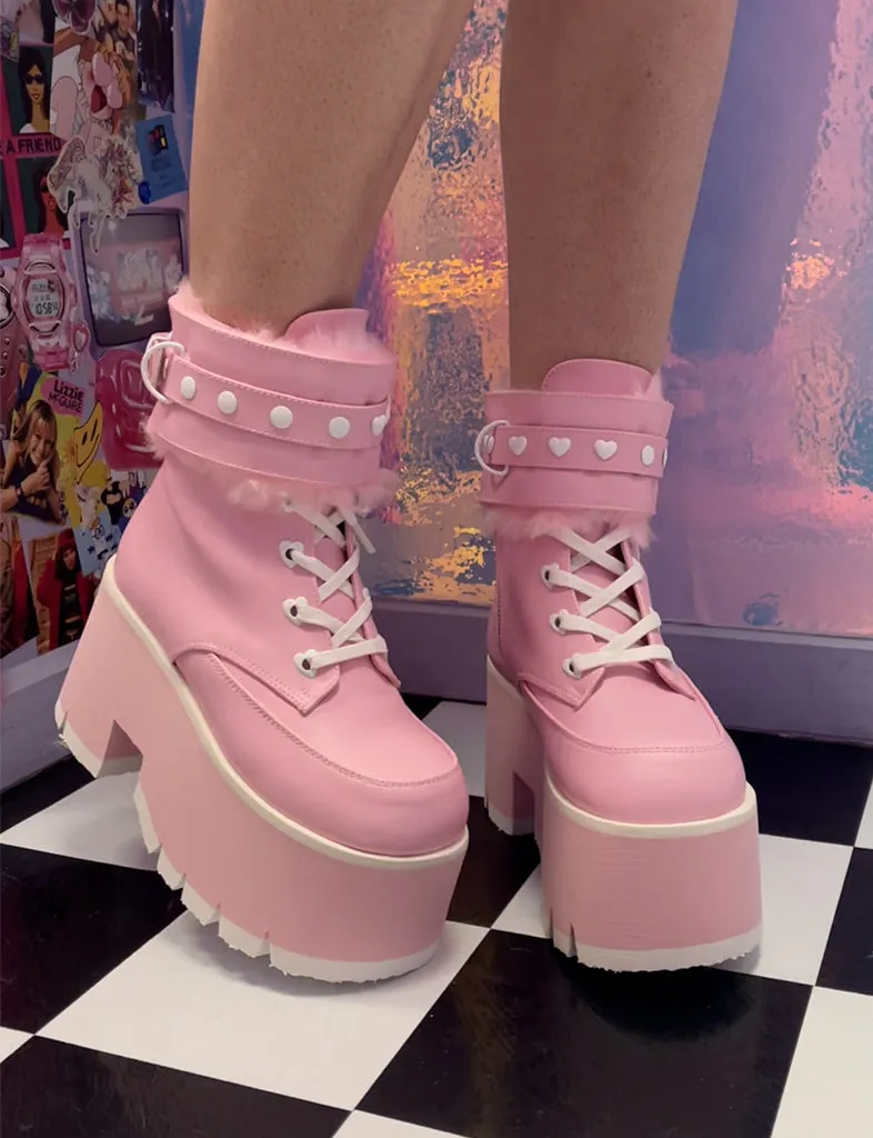 DEMONIA ASHES-57 BOOTS - PINK VEGAN LEATHER ✰ PRE ORDER ✰