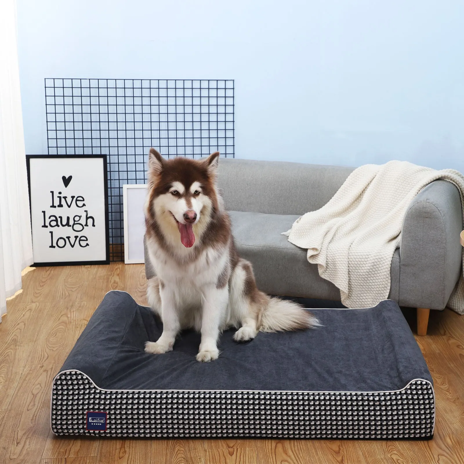 Extra-Large Double Pillow Orthopedic Dog Bed | Checkered Design