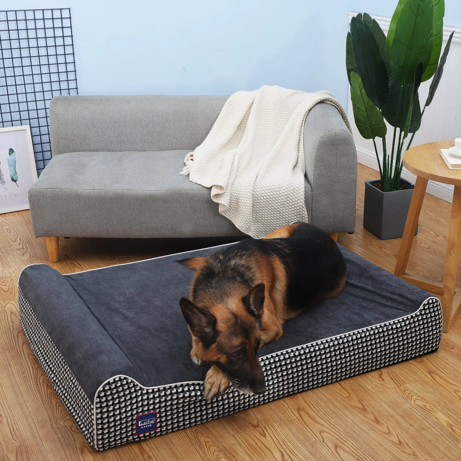 Extra-Large Double Pillow Orthopedic Dog Bed | Checkered Design