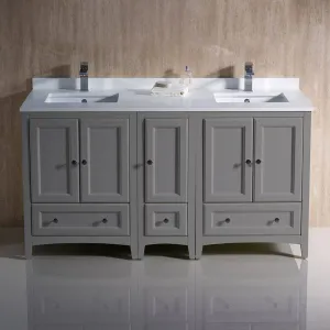 Fresca FCB20-241224GR-CWH-U Oxford 60" Gray Traditional Double Sink Bathroom Cabinets with Top & Sinks