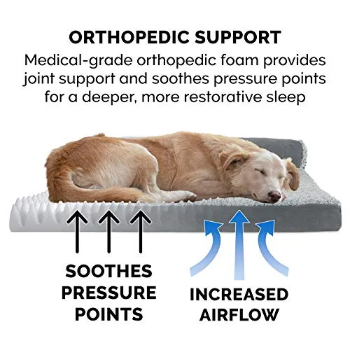 Furhaven Orthopedic Dog Bed for Large Dogs - Jumbo/XL Size, L-Shaped Chaise with Removable Bolsters and Washable Cover, Two-Tone Plush Faux Fur & Suede, Supports Up to 95 lbs, Stone Gray