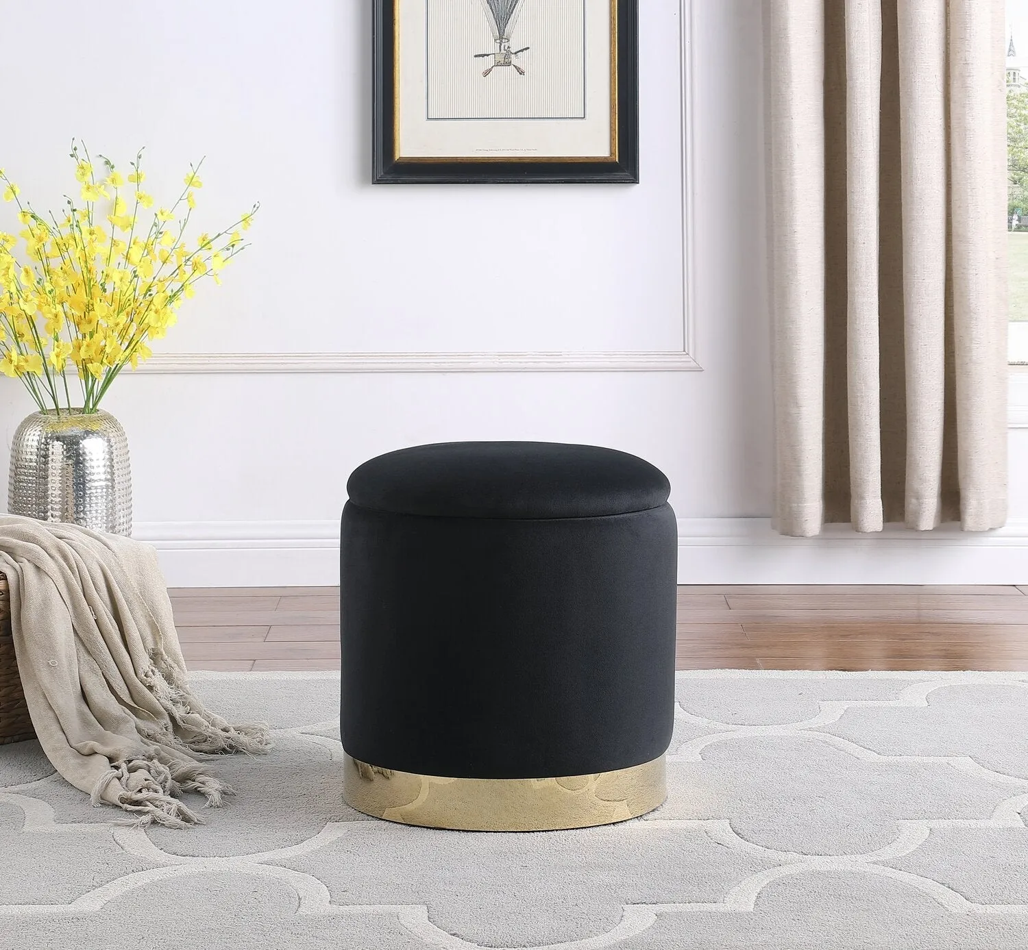 Jahn Velvet Storage Ottoman - Black