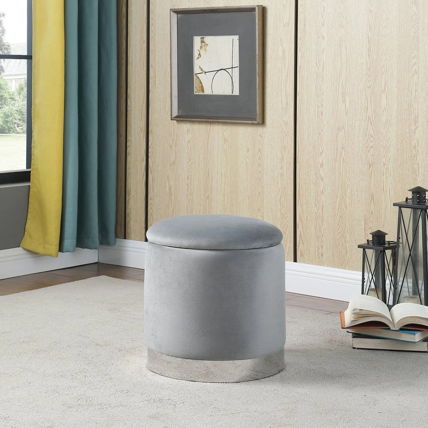 Jahn Velvet Storage Ottoman - Grey