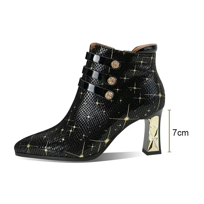 LeatherLuxe Exotic Autumn Ankle Boots