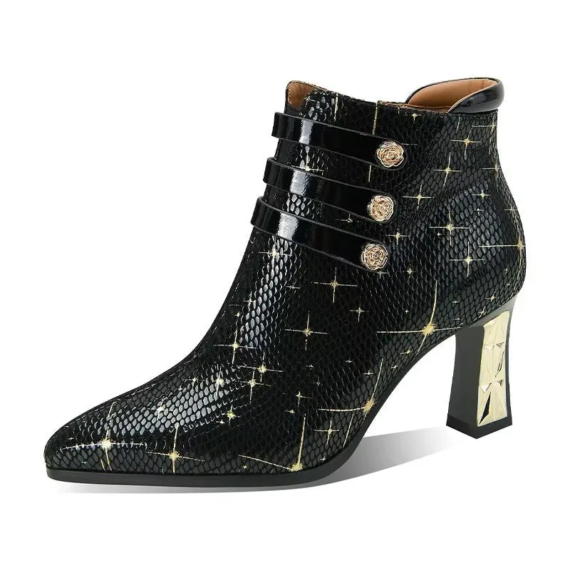 LeatherLuxe Exotic Autumn Ankle Boots