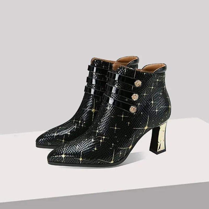 LeatherLuxe Exotic Autumn Ankle Boots