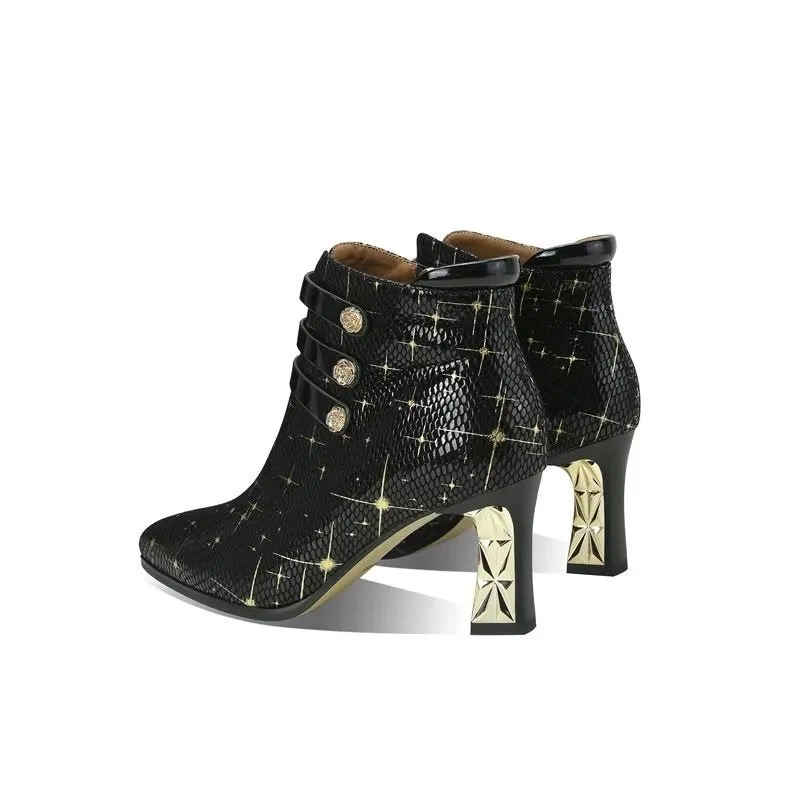 LeatherLuxe Exotic Autumn Ankle Boots