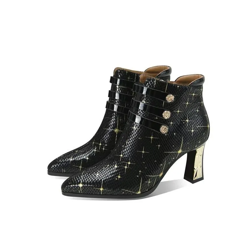 LeatherLuxe Exotic Autumn Ankle Boots