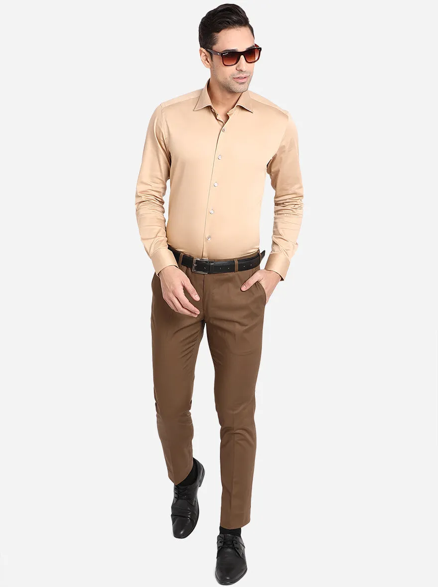 Light Brown Solid Super Slim Fit Formal Trouser | JadeBlue