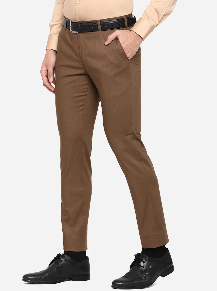 Light Brown Solid Super Slim Fit Formal Trouser | JadeBlue