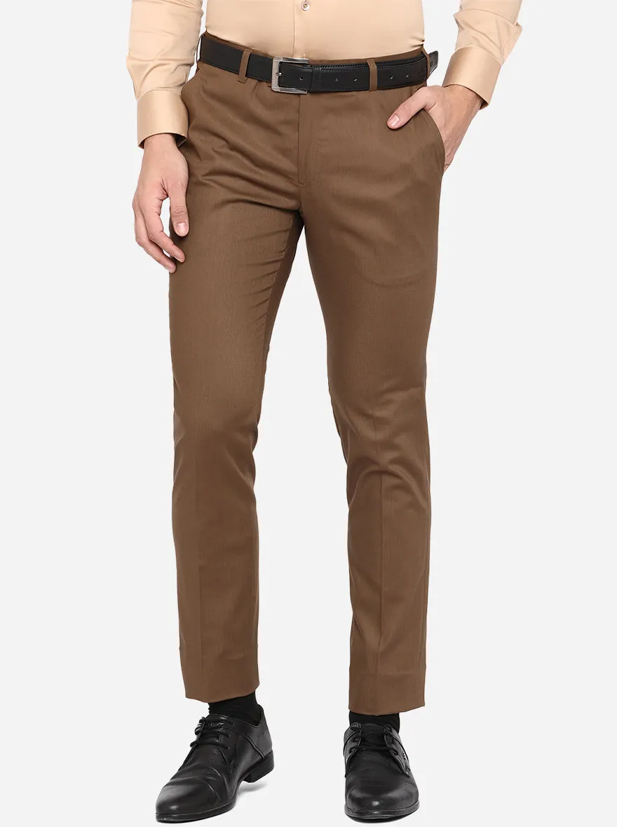 Light Brown Solid Super Slim Fit Formal Trouser | JadeBlue