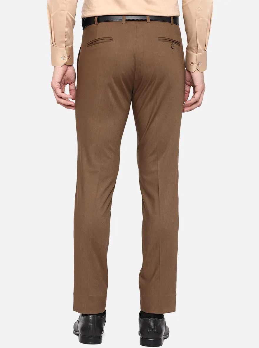 Light Brown Solid Super Slim Fit Formal Trouser | JadeBlue