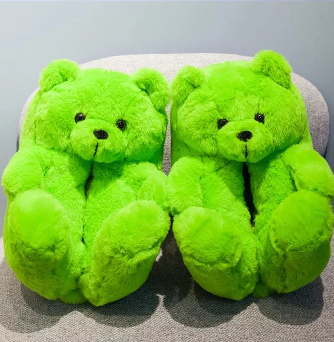 LIME TEDDY BEAR SLIPPERS