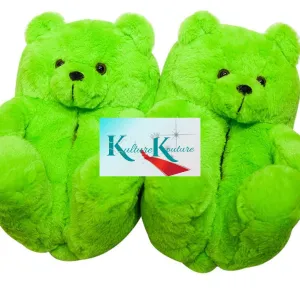 LIME TEDDY BEAR SLIPPERS