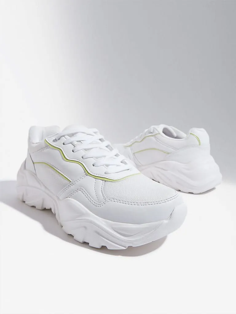 LUNA BLU White & Lime Lace-Up Chunky Sneakers