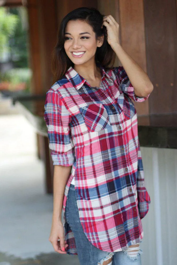 Magenta Long Plaid Top