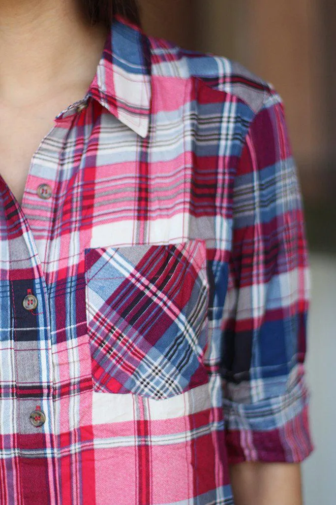 Magenta Long Plaid Top