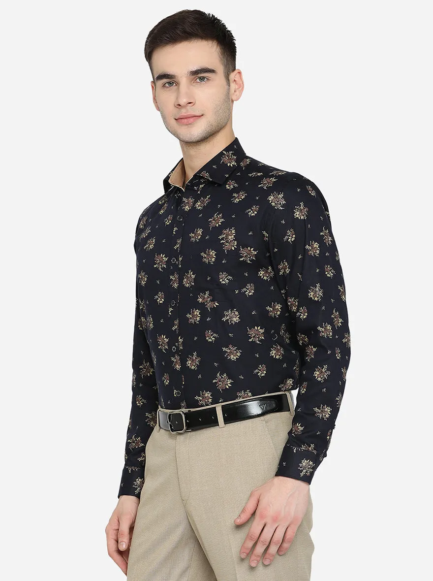 Night Blue Printed Slim Fit Party Wear Shirt | Greenfibre