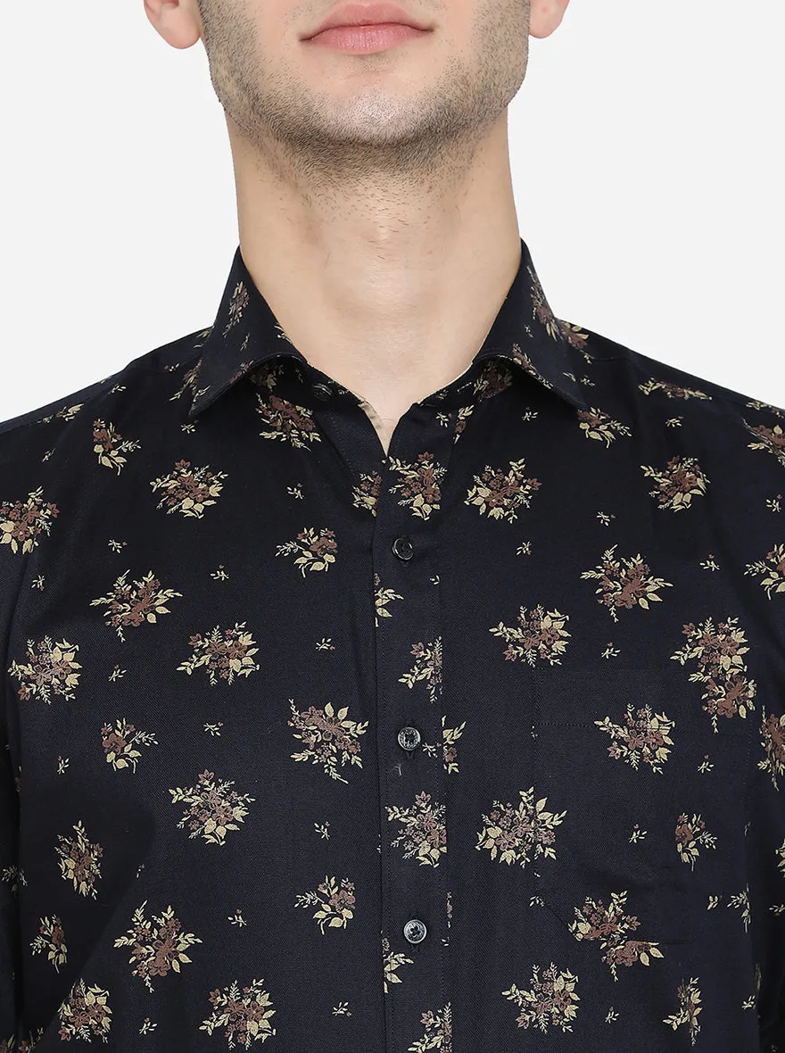 Night Blue Printed Slim Fit Party Wear Shirt | Greenfibre