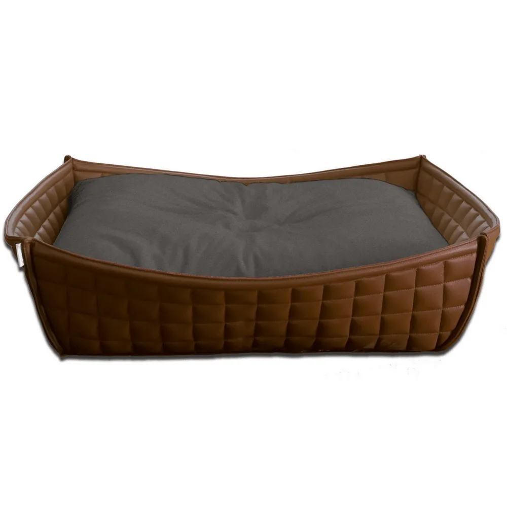 Orthopedic Dog Bed By Pet Interiors- Brown Leather Bowl