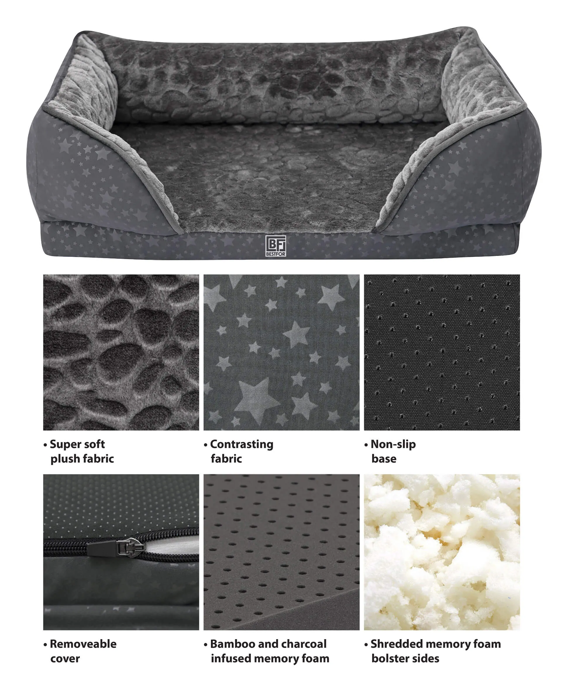 Orthopedic Dog Sofa Bed with Bamboo & Charcoal Infused Memory Foam