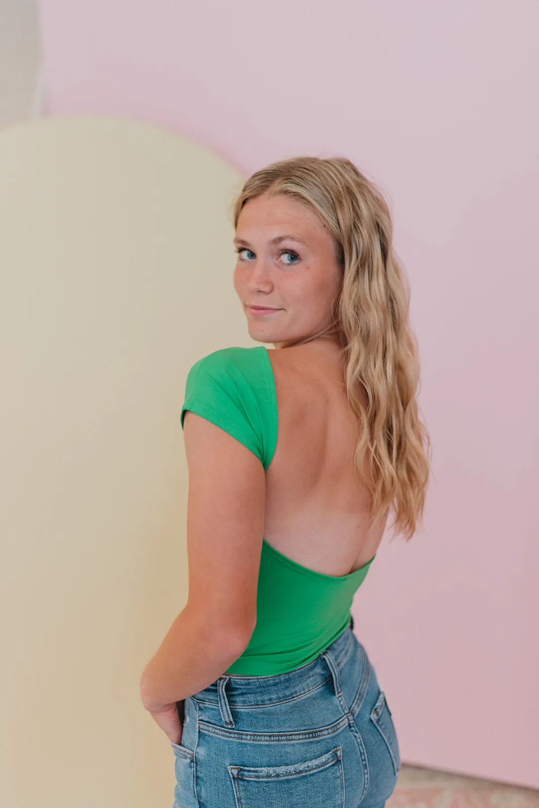 Out On The Town Green Backless Top