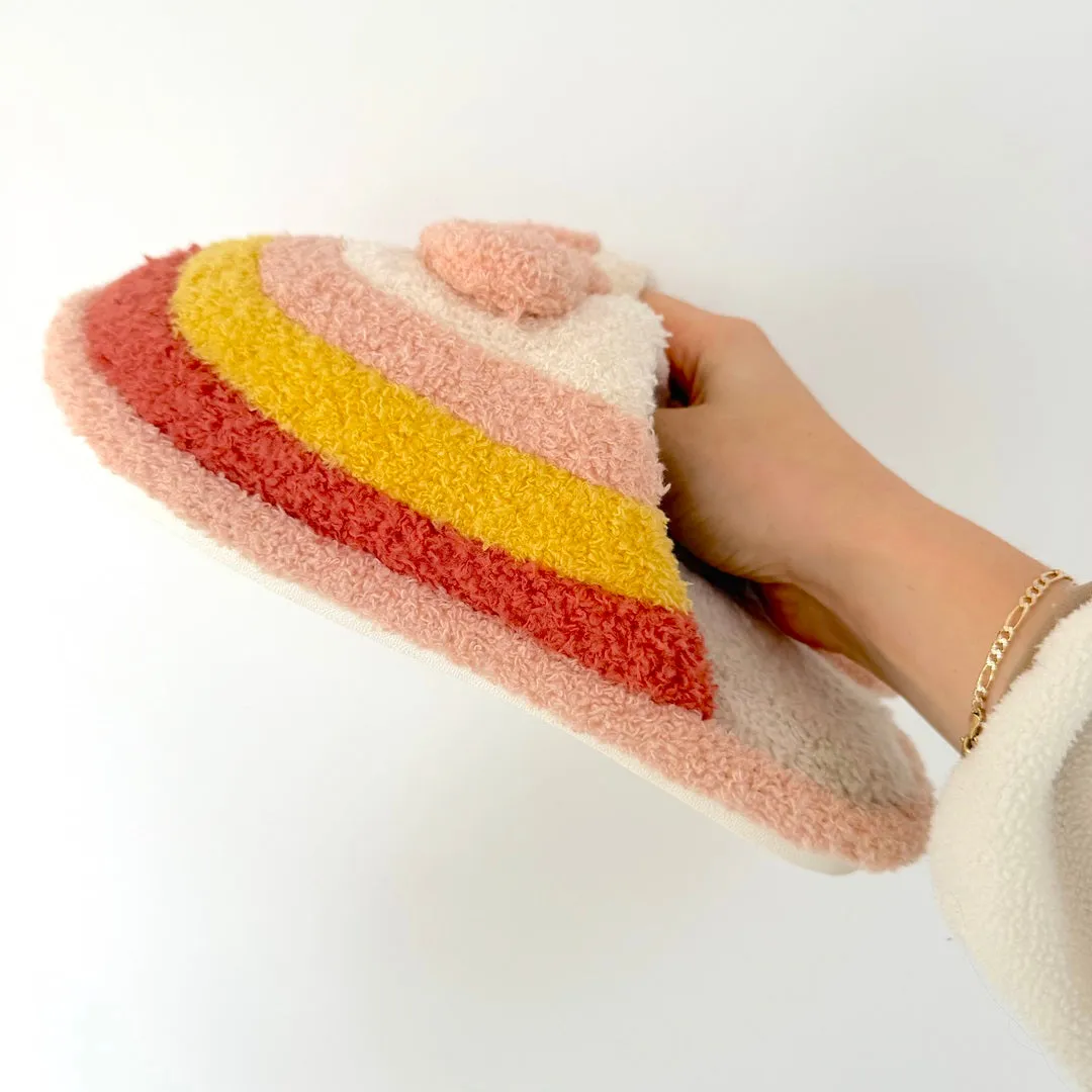 Plush Rainbow Heart Slippers