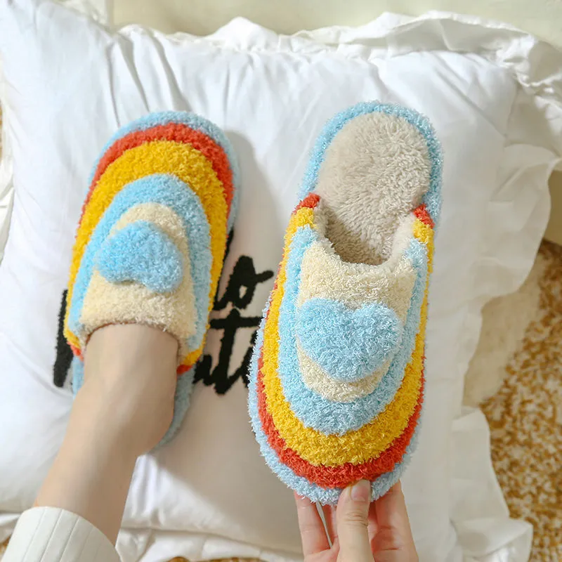 Plush Rainbow Heart Slippers