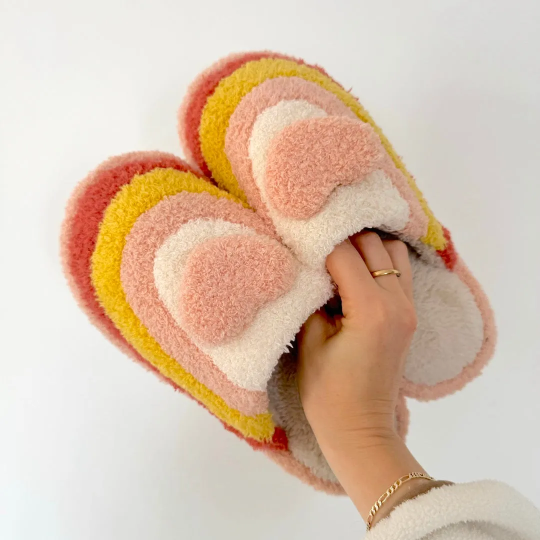 Plush Rainbow Heart Slippers