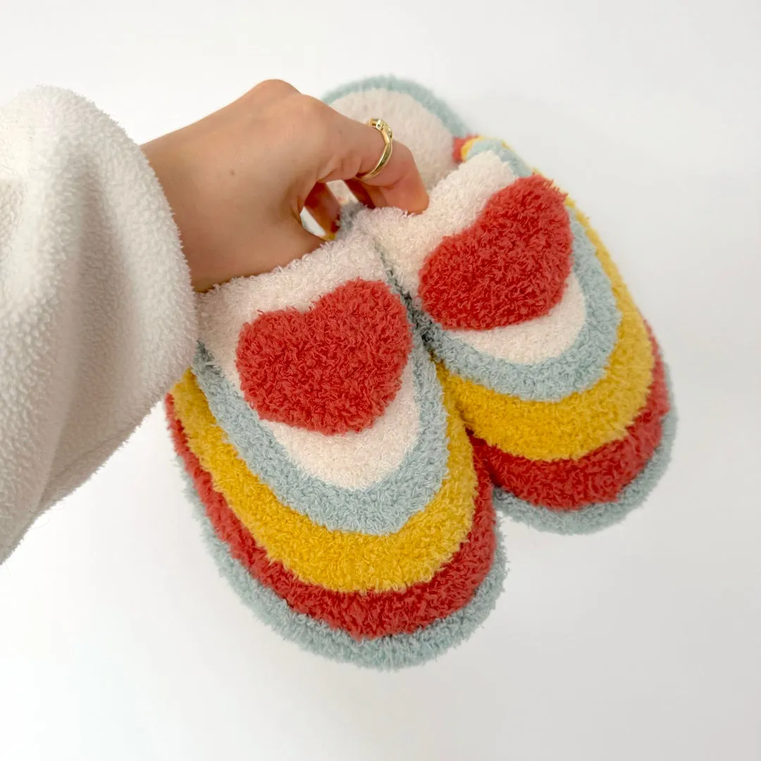 Plush Rainbow Heart Slippers