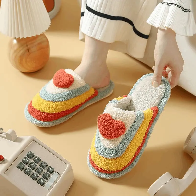 Plush Rainbow Heart Slippers