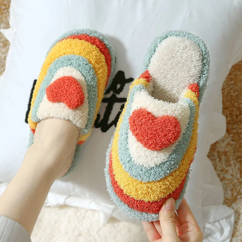 Plush Rainbow Heart Slippers