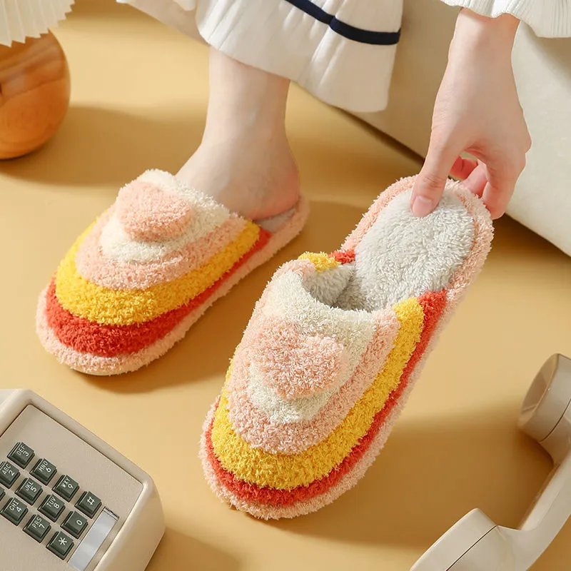 Plush Rainbow Heart Slippers