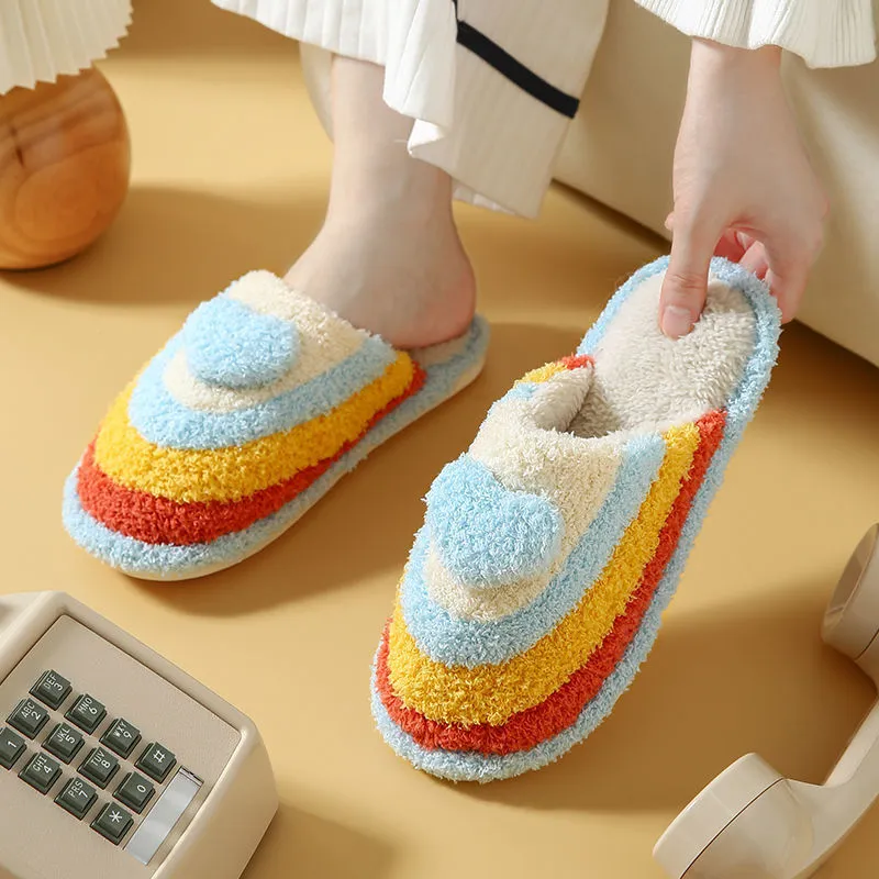 Plush Rainbow Heart Slippers