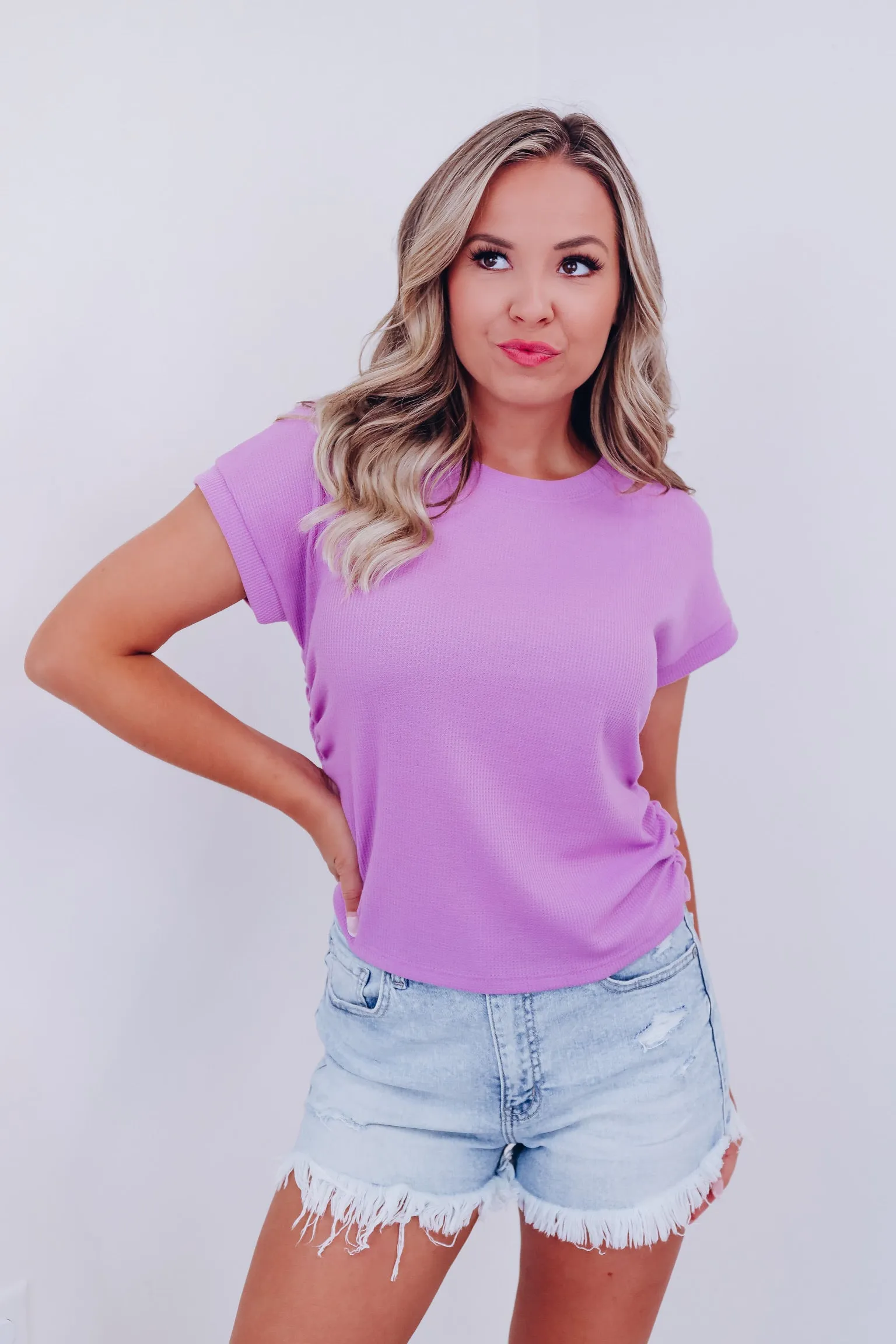 Rally Ruched Side Crop Top - Lavender