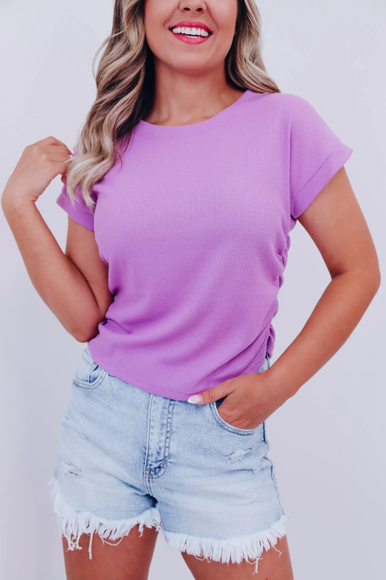 Rally Ruched Side Crop Top - Lavender