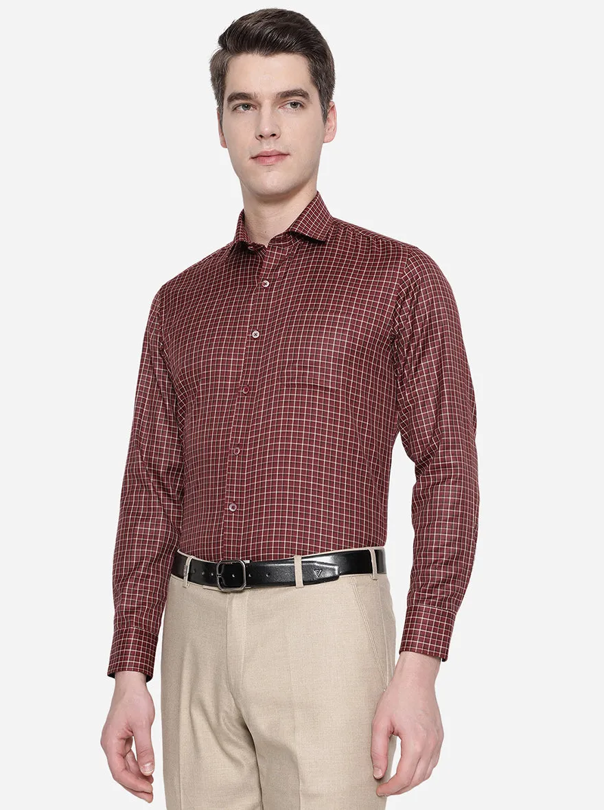 Rust & Navy Blue Checked Slim Fit Formal Shirt | Greenfibre