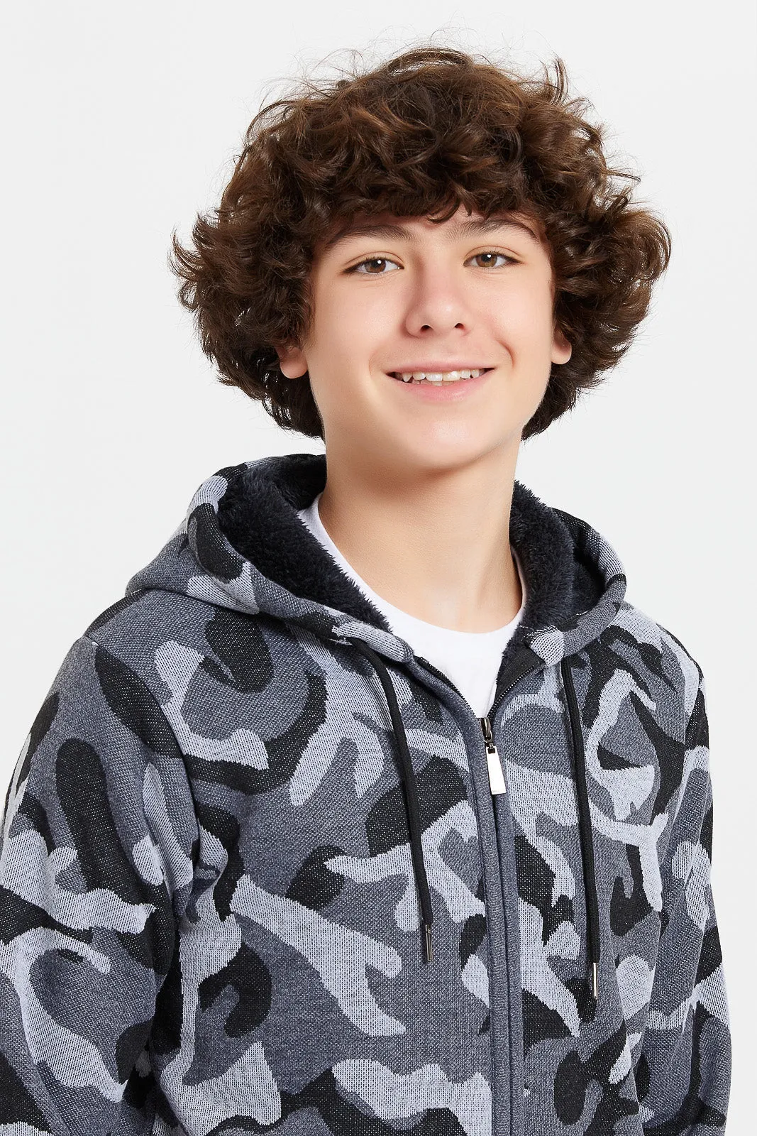 Senior Boys Grey Camo Cardigan