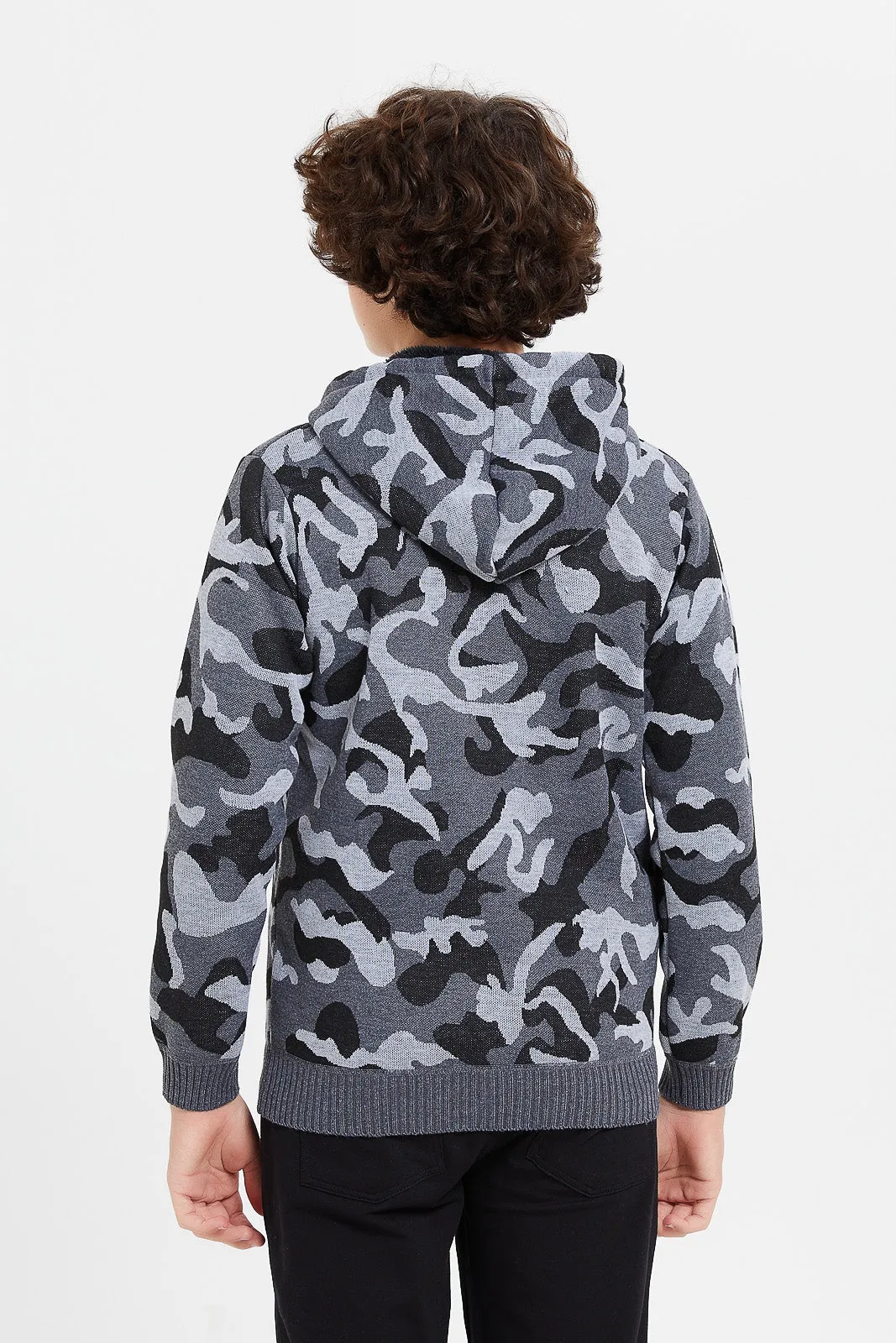 Senior Boys Grey Camo Cardigan