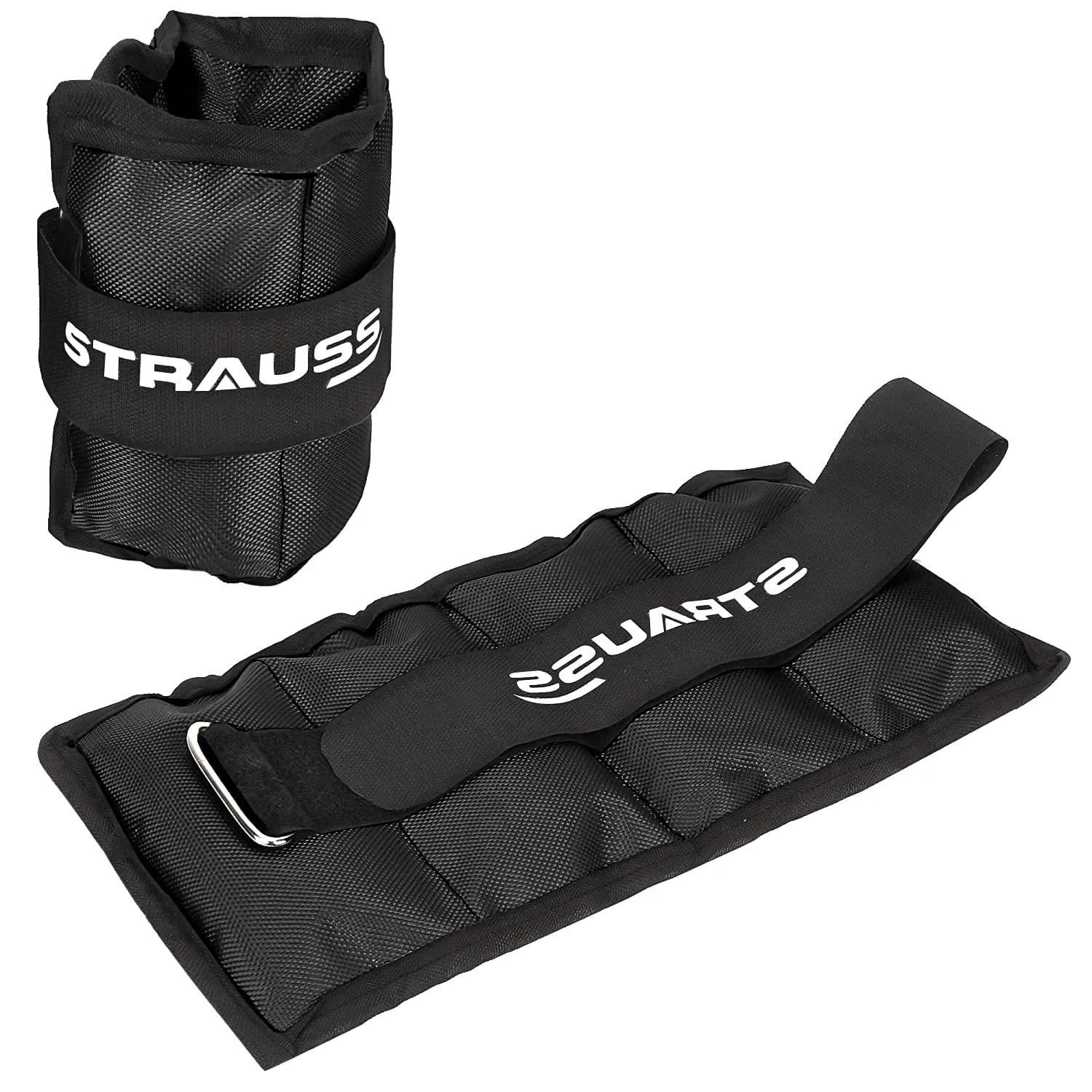 Strauss Adjustable Ankle/Wrist Weights 1 KG X 2 | Ideal for Walking, Running, Jogging, Cycling, Gym, Workout & Strength Training | Easy to Use on Ankle, Wrist, Leg, (Black)